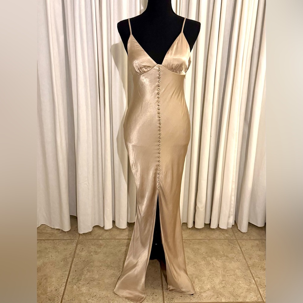 La Lune Bias Slip Dress- Gold View 4
